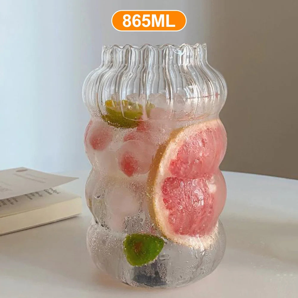 Coffee Cup Glass Cocktail Glasses Large Capacity Milk Drink Striped Juice Cup Heat-resistant Glass Cold Drink Cups 410ML 650ML