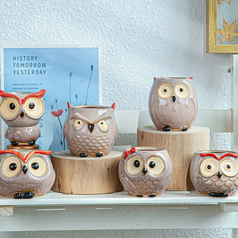 Cute Owl Ceramic Flower Pot Garden Office Decoration Succulent Animal Flowerpot Cactus Plants House Office Decoration Planters