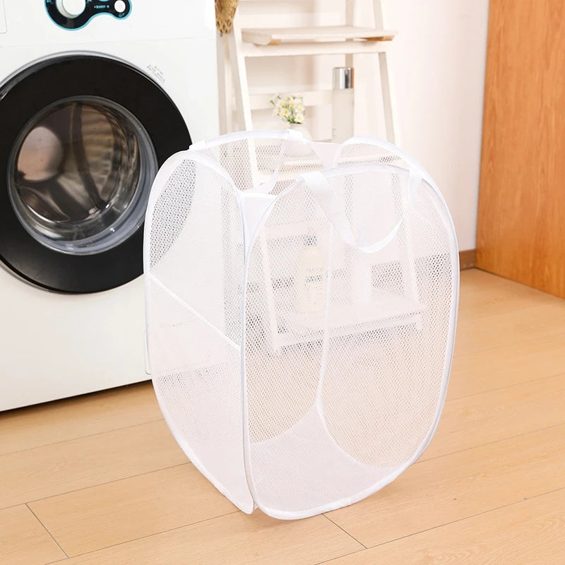 Large Capacity Laundry Basket Foldable Mesh Storage Bag For Dirty Clothes Organizer In Bathroom Washing Room Home Use