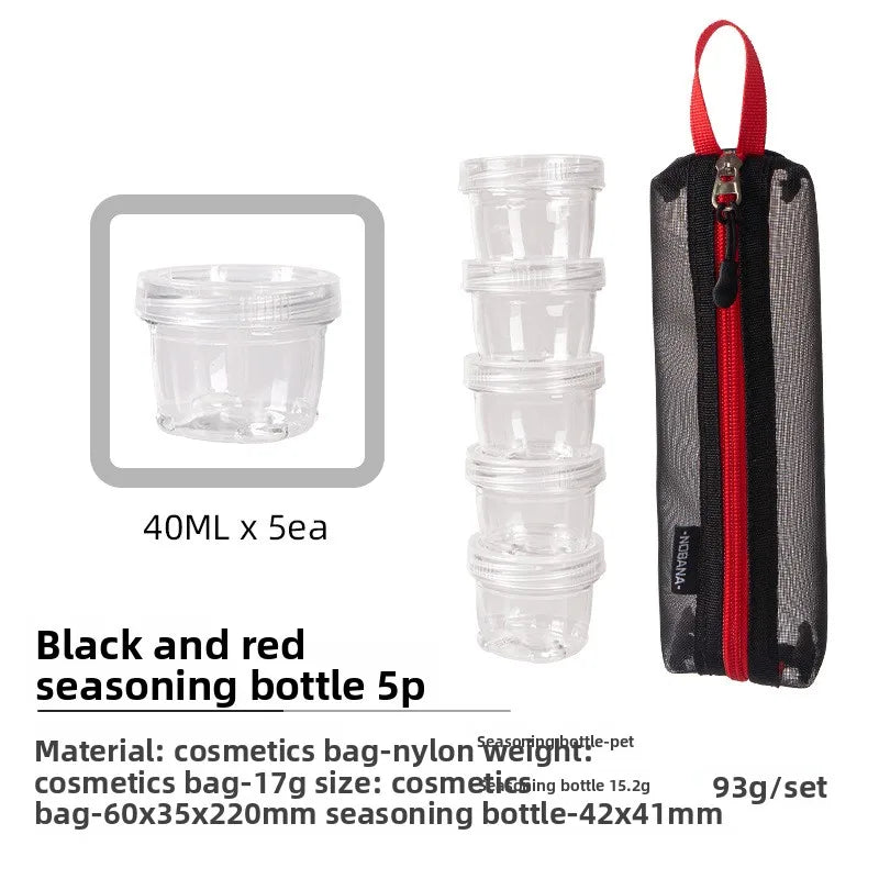NOBANA Portable Travel Camping Spice Kit Container Bag with 5 Clear Seasoning Bottles Travel Spice Holder Condiment ContainerSet