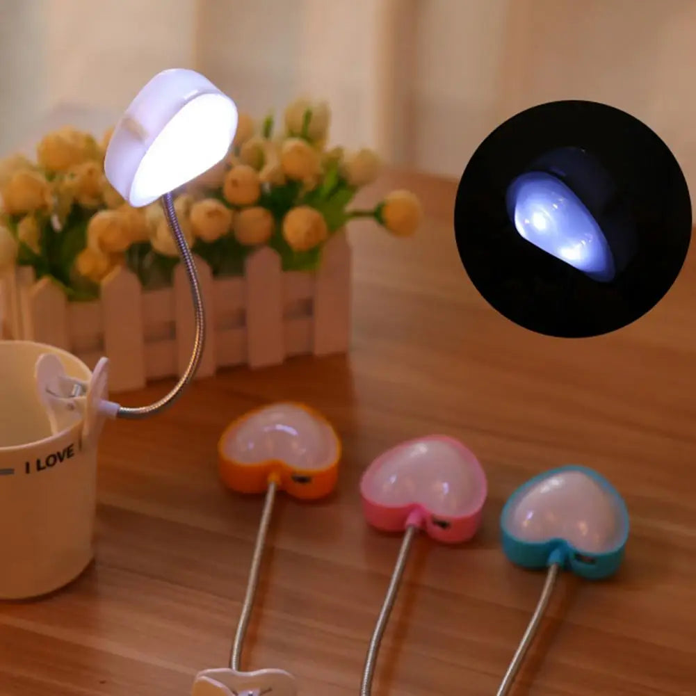 Book Light Mini Clip LED Night Reading Light Table Lamp Foldable Eye Battery powered Creative Love Heart Desk Lamp
