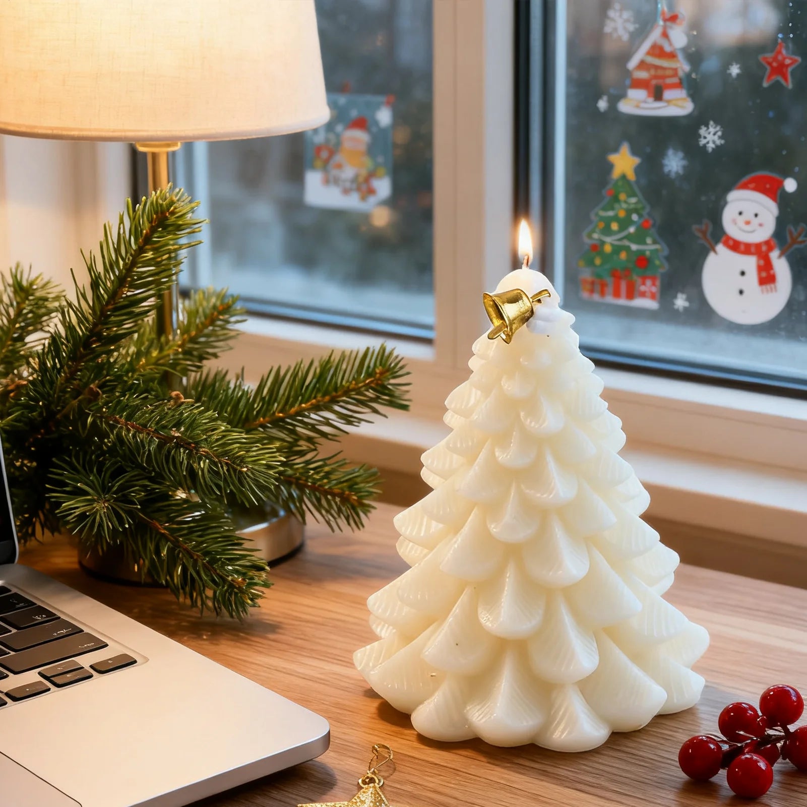 Christmas Candles Tree Shaped Long Lasting Burn Time Decor Winter Candle For Christmas Halloween Party Birthday Holiday Wedding