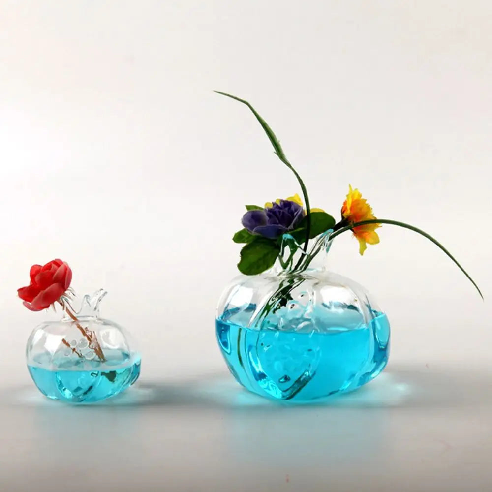 Creative Red Pomegranate Glass Vase Pomegranate Transparent Hydroponic Flower Vase Glass Handmade Fruit Vase Desktop