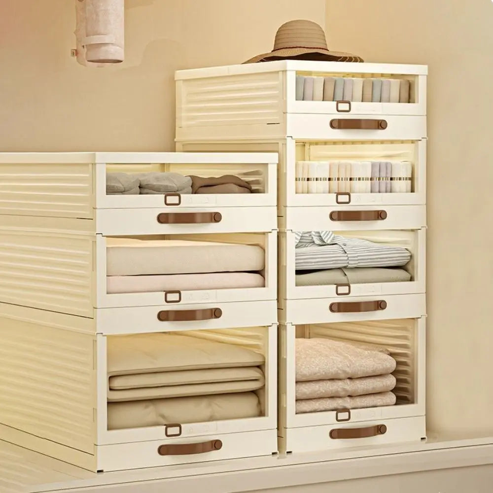 Household Plastic Drawer Organizer Foldable Pull Out Cabinet Storage Stackable With Handle Kitchen Organizers Desktop Sundries