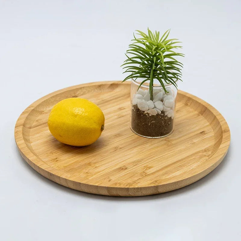 Square and Round Bamboo Storage Tray for Home Use, Tea Coffee Cup Tray Breakfast Dinner Plate Bread Fruit Cake Food Serving Tray