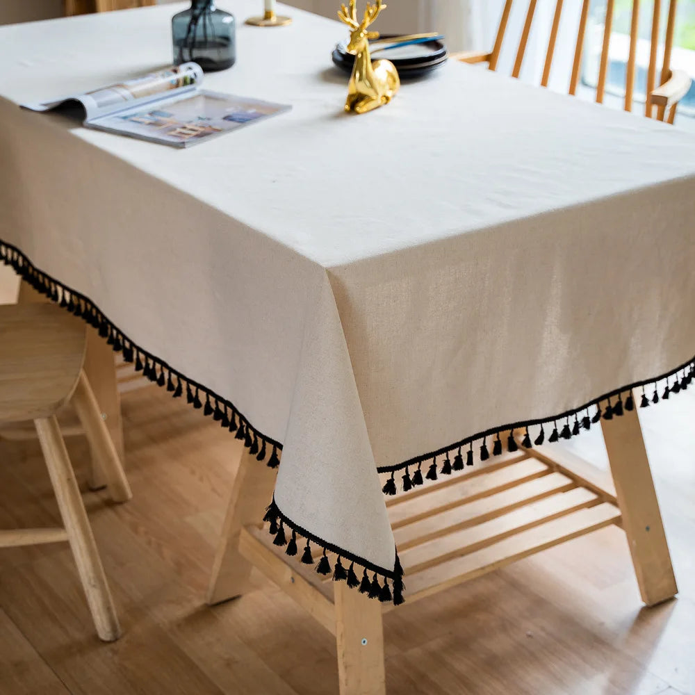 Table Clothes For Dining Table Elegant Rectangular Cotton Linen Tablecloths Square Dining Table Cloth with Tassel On The Coffee
