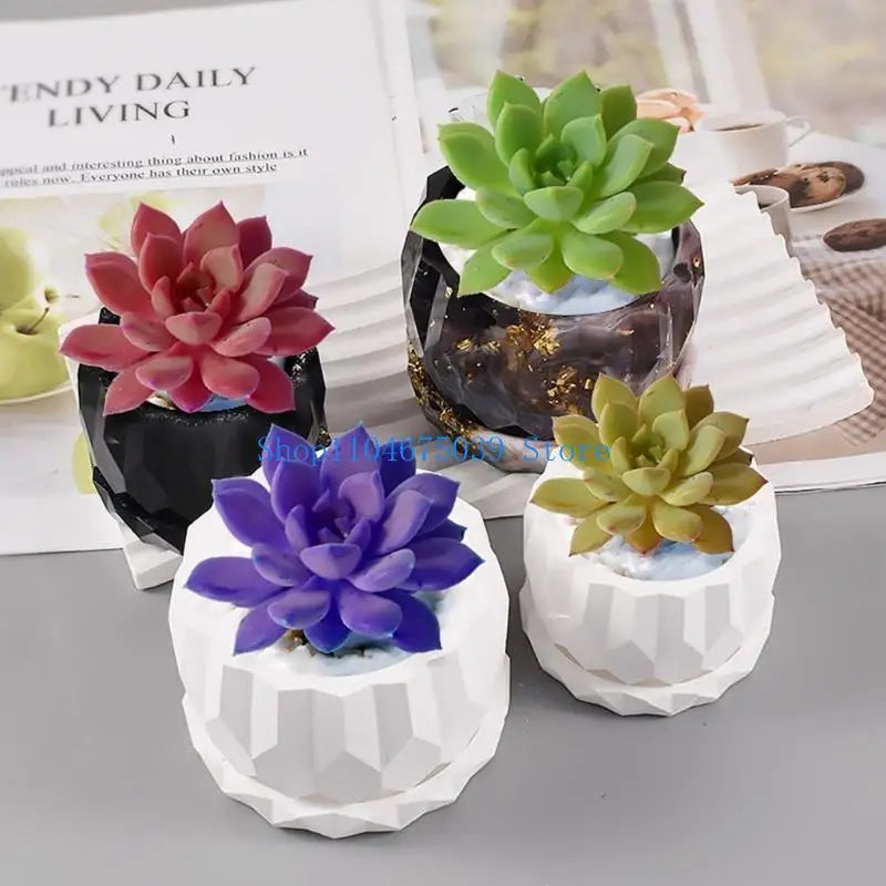 5asd Succulents Flower Pot Mold Round Vase Plaster Cement Molds Holder Mould