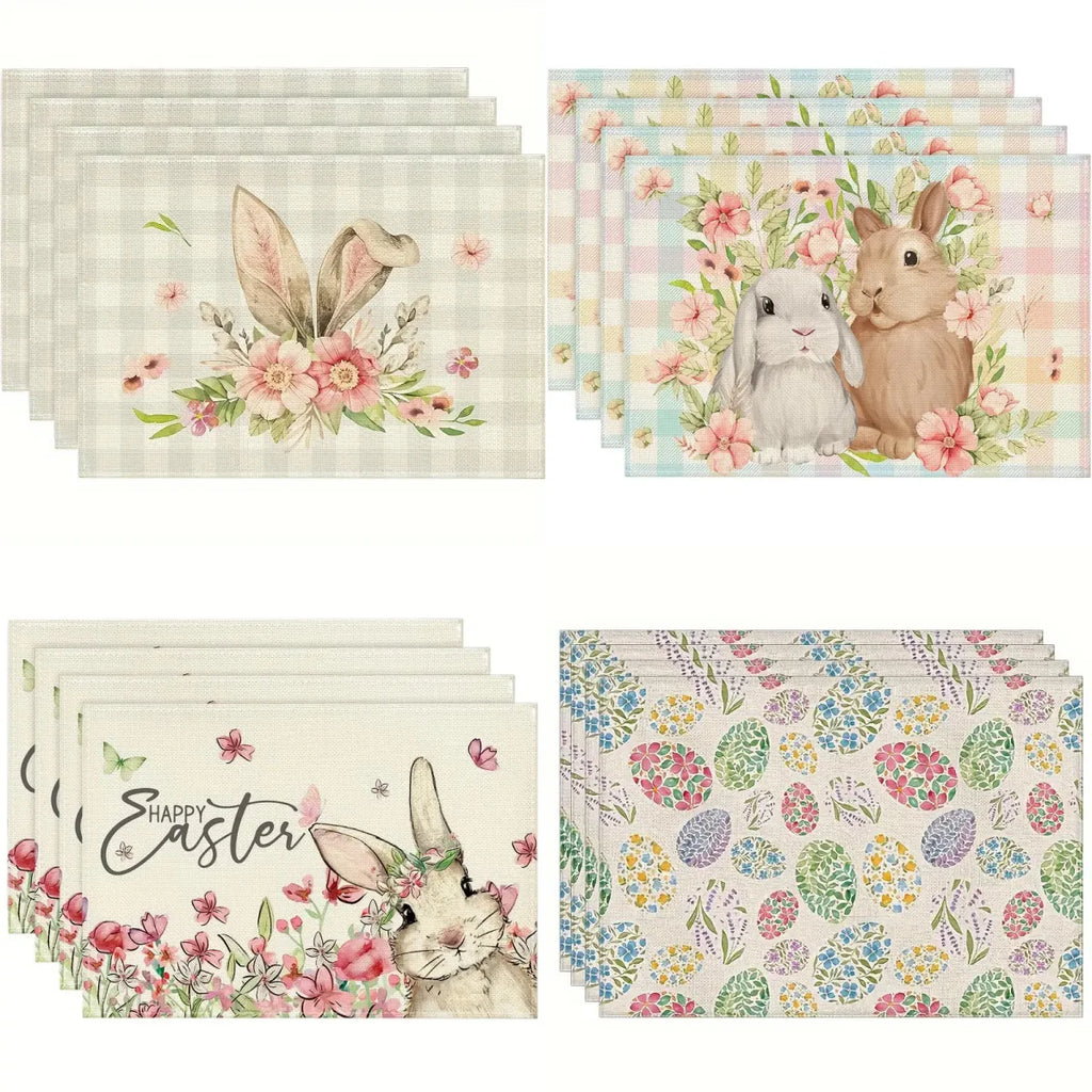 1Pc Easter Placemats Linen Rabbit Bunny Egg Dining Table Mats Placemat Spring Holiday Happy Easter Decoration for Home Kitchen