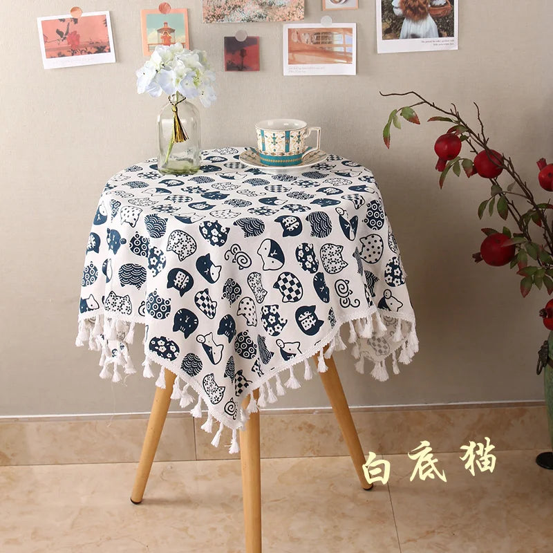 ins tablecloth fabric cotton and linen Japanese small fresh Internet celebrity rectangular dining table coffee table cloth