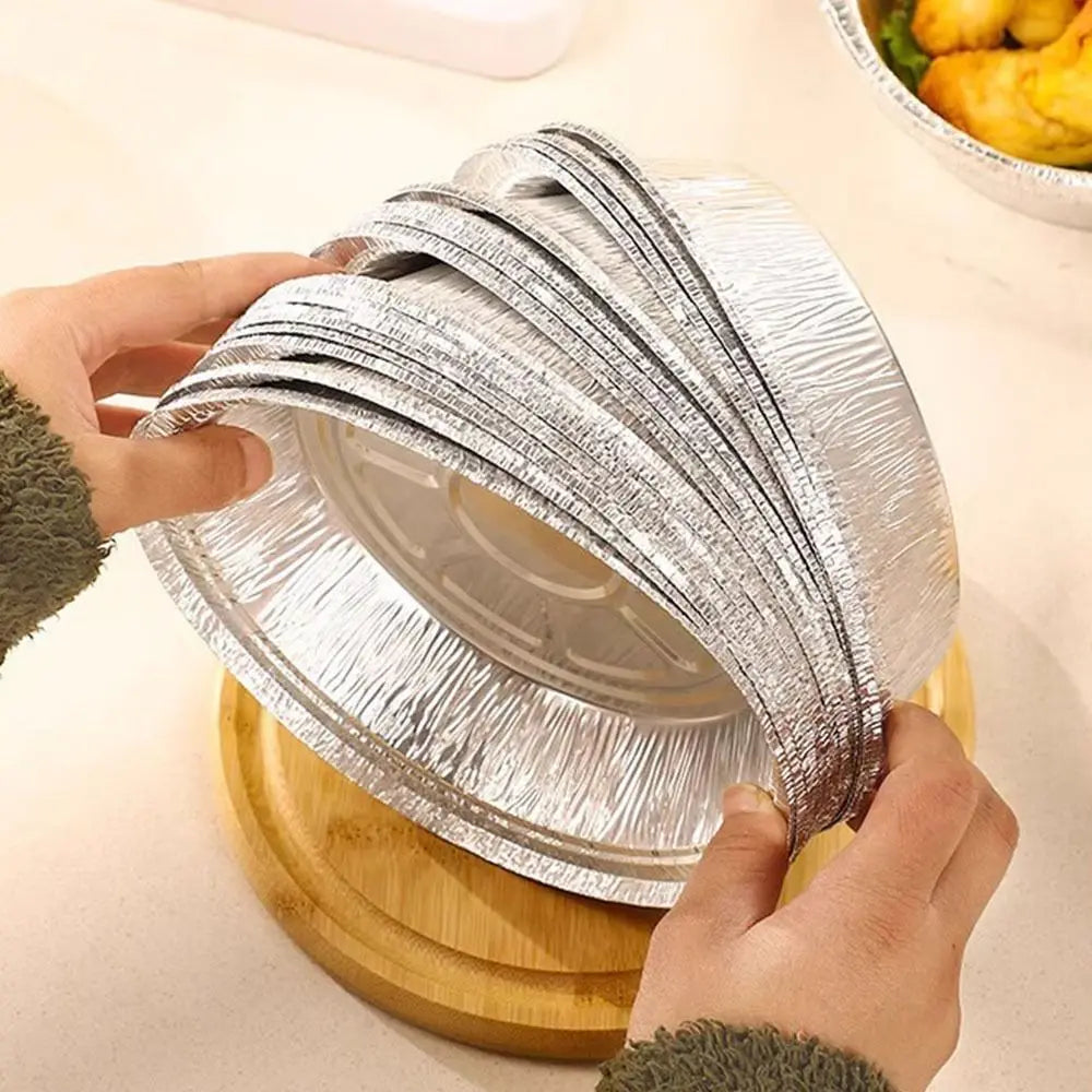 10Pcs 6/7/8 Inch Food Tin Foil Tray Reusable Non-stick Aluminum Foil Box Oven BBQ Baking Tools Oil-resistant Air Fryer Tray