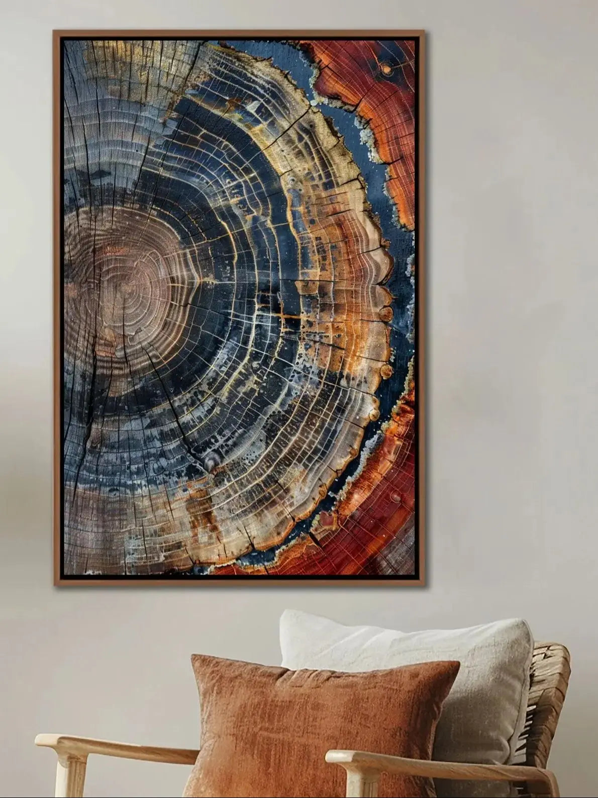 Tree Ring Framed Wall Art, Abstract Colorful Tree Ring Wall Decor, Minimalist Home Canvas Art, Modern Farmhouse Living Room