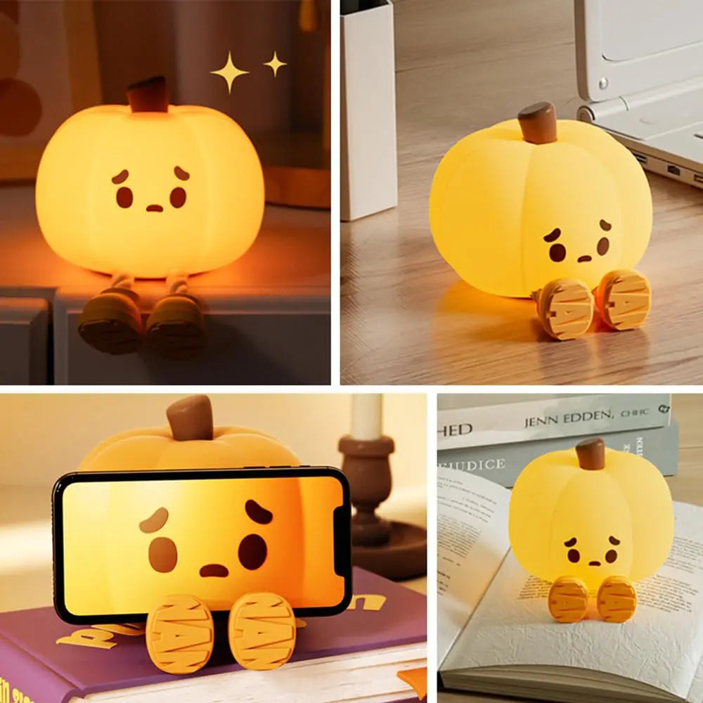 Pumpkin Night Light Rechargeable Touch Control Bedside Lamp,Bedroom Children's Room Christmas Gift with Dimmable RGB Lighting