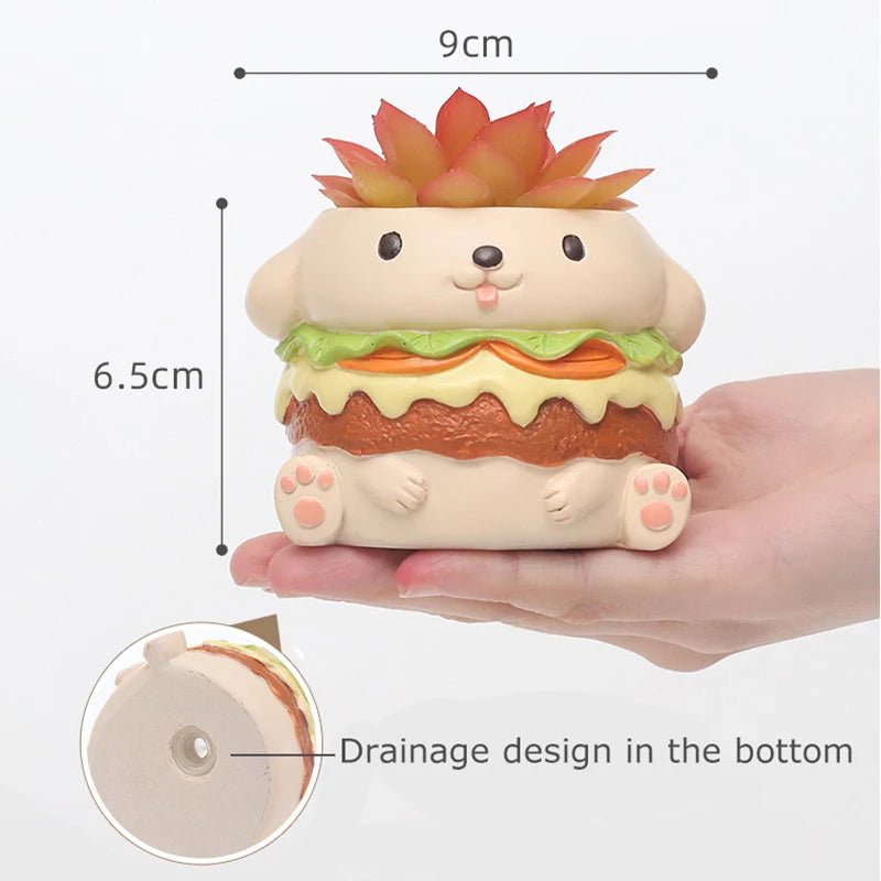 Burger and Fries Series Animals Planters Decorative Flower Pots for Succulents Plants Container Pencil Holder Home Garden Decor