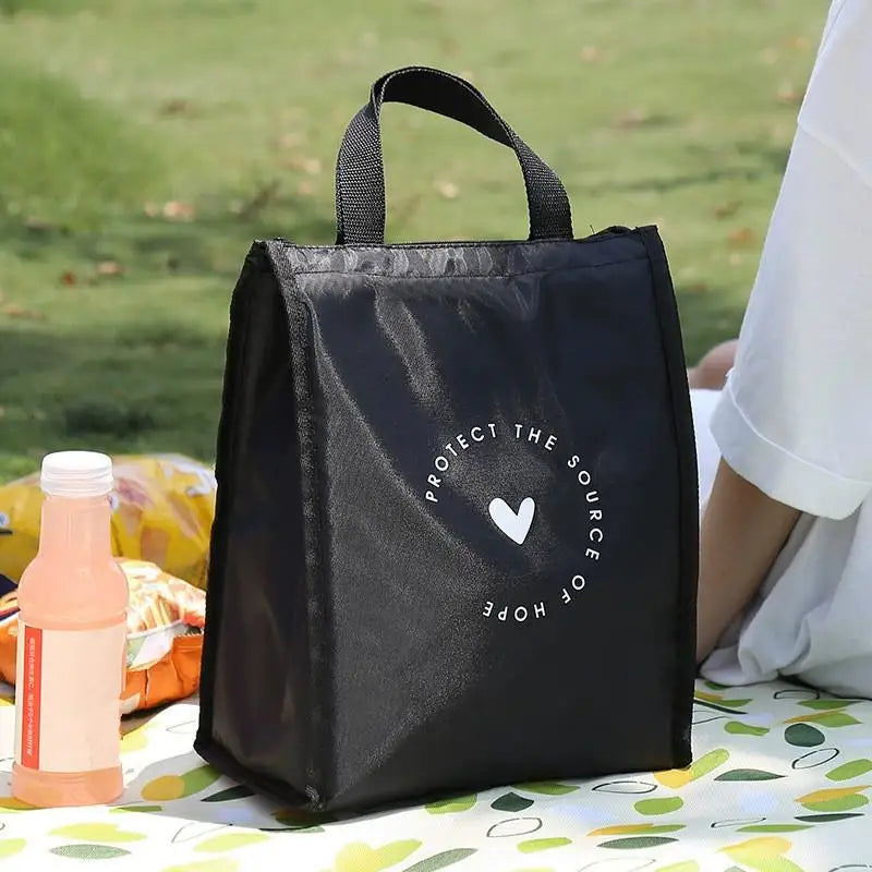 Simple Style Heart Pattern Insulated Lunch Bag Durable Bento Pouch Thermal Lunch Box Tote Cooler Bag Lunch Container