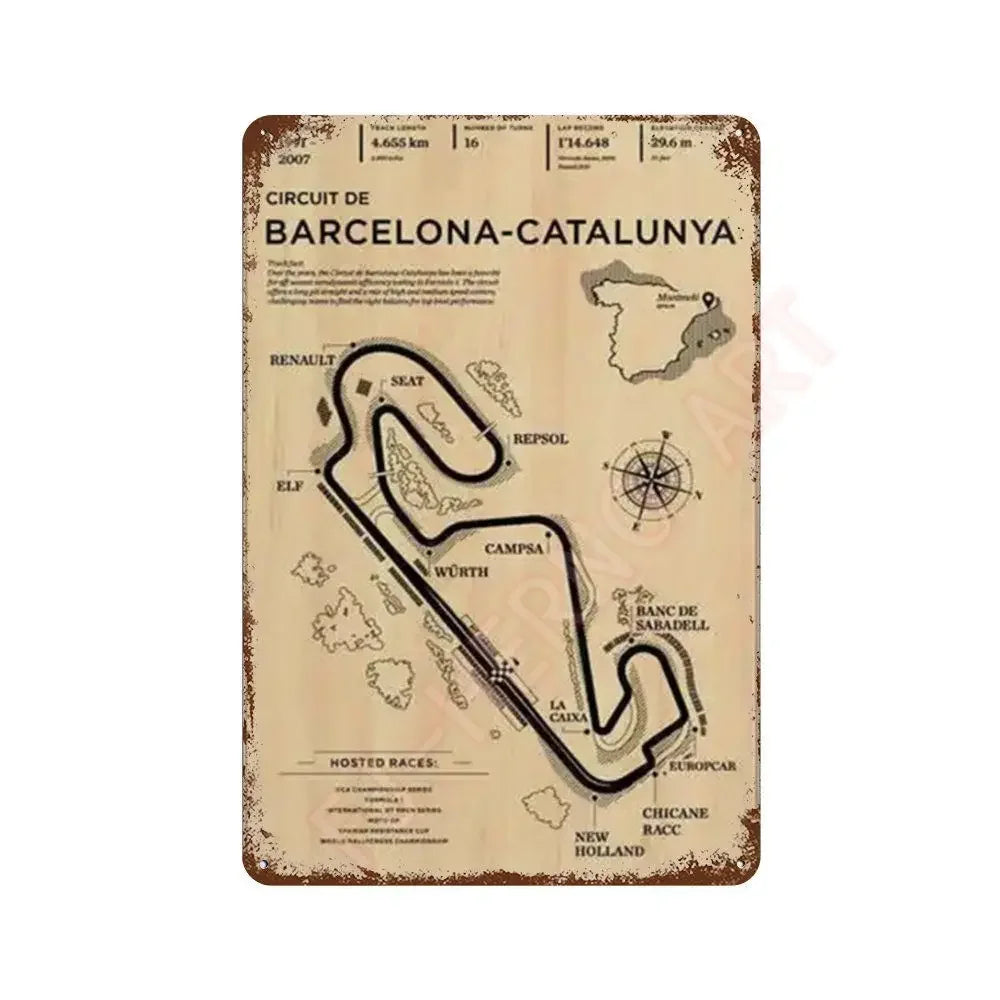 Vintage F1 Formula Racer Poster Metal Tin Sign Plaque Aesthetics Racing Monaco Grand Prix Circuit Track Wall Art Home Room Decor