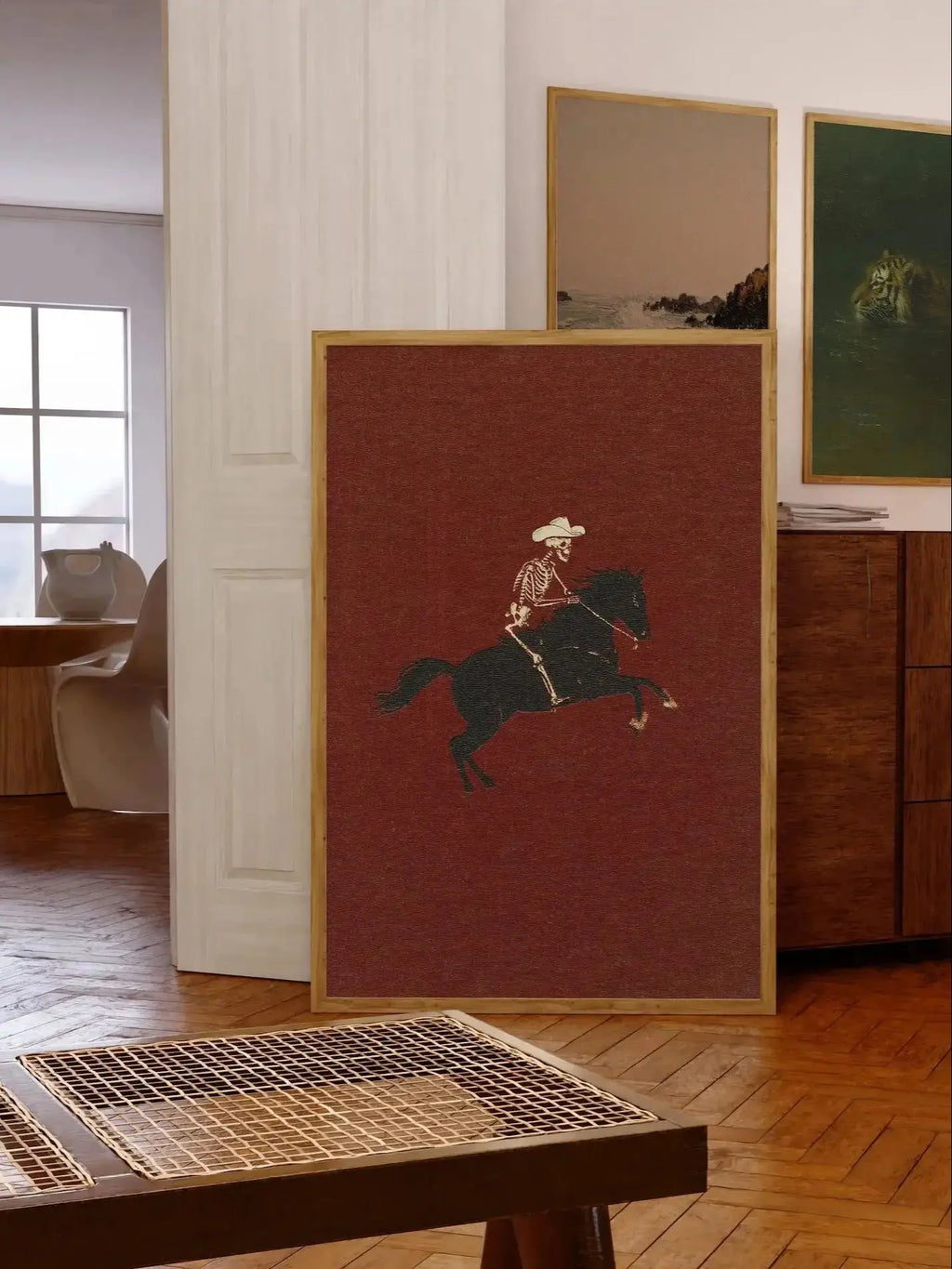 Skeleton Cowboy Illustration Bucking Bronco Print Gothic Wall Decor Horse Poster Quirky Art Western Poster Retro Rodeo Art Cowgi