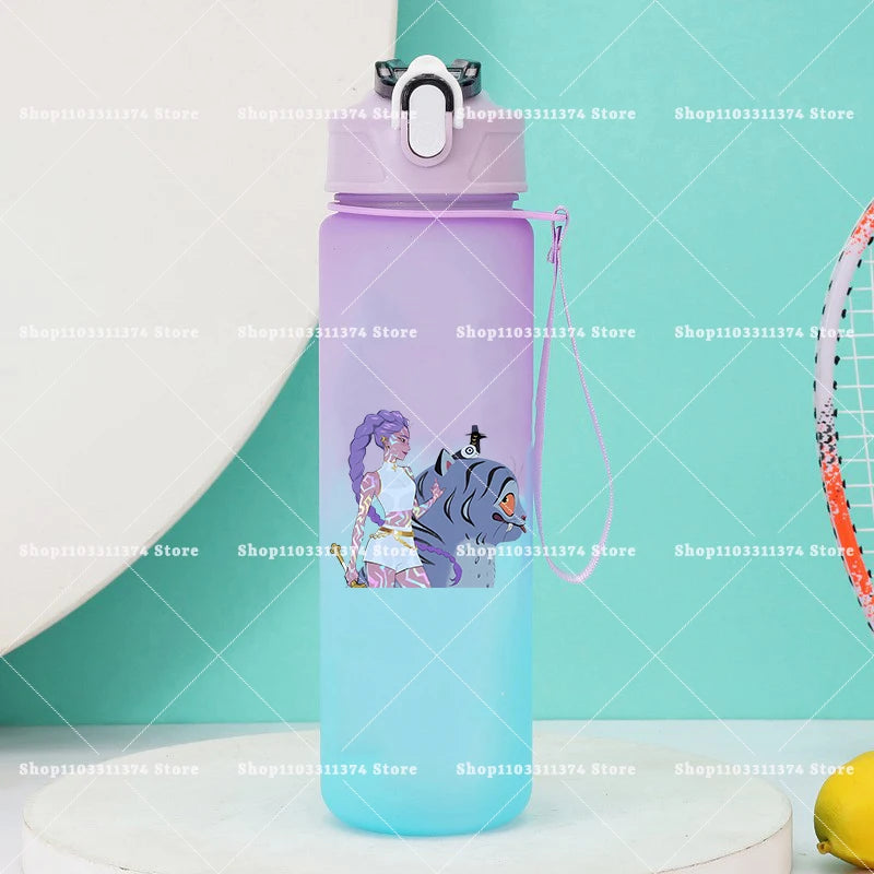 750ml KPop Demon Hunters Girls Boys Outdoor Water Bottles Portable Large Drinking Straw Water Cups Cartoon Sport Office Bottle