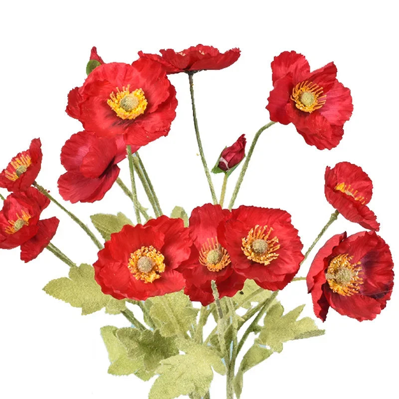 4 Head Artificial Flowers Poppy Silk Flowers  Party Wedding Bridal Bouquet Decoration Garden Decoration Outdoor