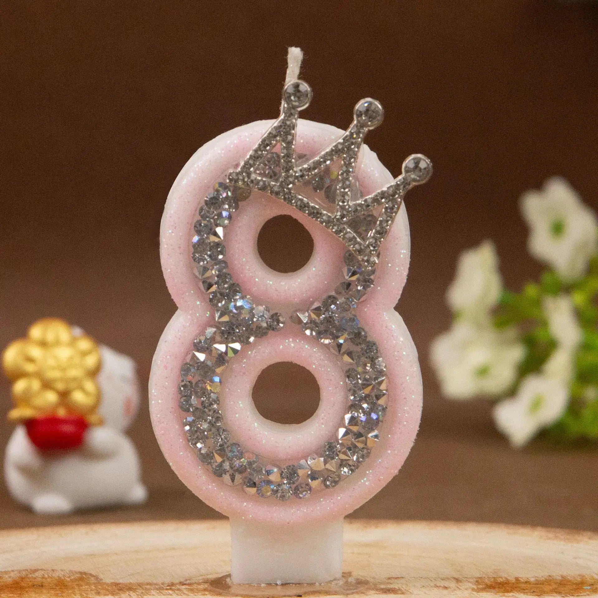 Digital Candles 0-9 Pink Silver Rhinestone Crown Creative Cake Decorative Birthday Candles