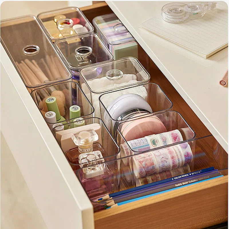 Acrylic Plastic Storage Box With Lid Makeup Organizer Transparent Desk Drawer Organizers Box Jewelry Box Closet Organizer Boxes