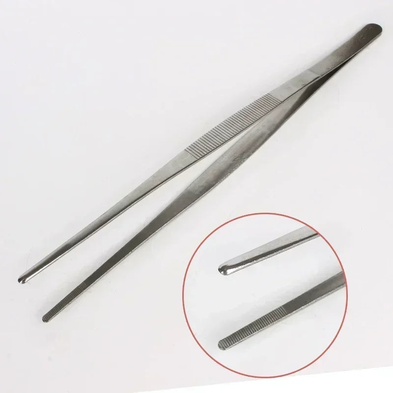 Barbecue Food Tong Stainless Steel Straight Curved Tweezer Toothed Tweezer Home Medical Garden Kitchen BBQ Tool