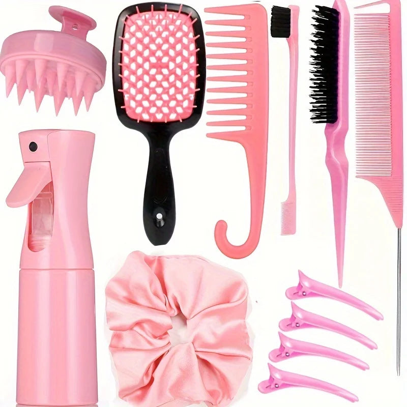 WANMEI hair comb styling set, pointed tail comb, edge brush, shampoo brush, high pressure watering can, hairpin, hairband