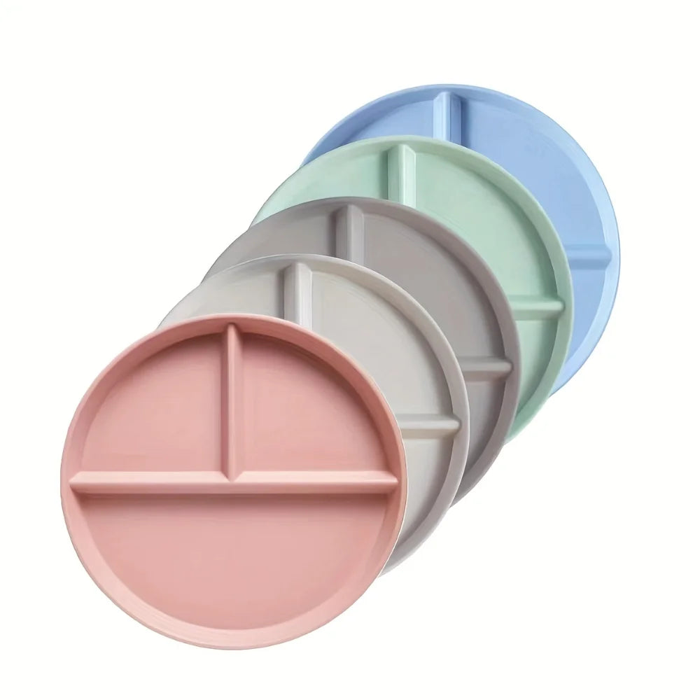 5pcs Dinner Plate, Unbreakable 8.94inch Wheat Plastic Round Gridded Dinner Plate, Divided Plate, Picnic Plate, Salad Plate, Dish