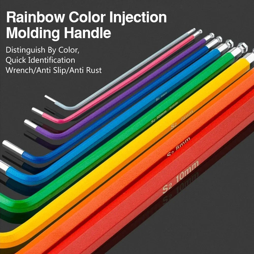 Allen Key Sets 9 PCS Hexagon Spanner Colorful Universal Hex Wrench Screwdrivers Six-Lens Ball Keys Hand Tools for Bicycle Repair