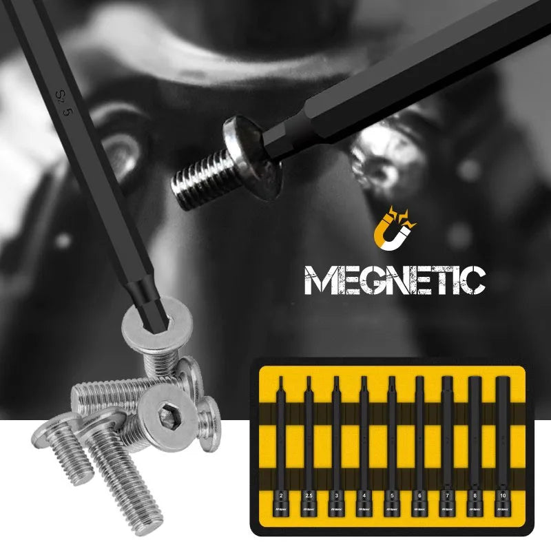 High Spec 1/4" Hexagon Socket Bit 9pcs Impact Allen Key Tool Power Hex Wrench Head SetInner Hexagonal Sleeve Screwdriver Bits