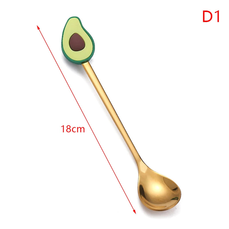 Cartoon Small Spoon Stainless Steel Fork Cartoon Macaron Dessert Spoons Fruit Kids Set Kitchen Accessories