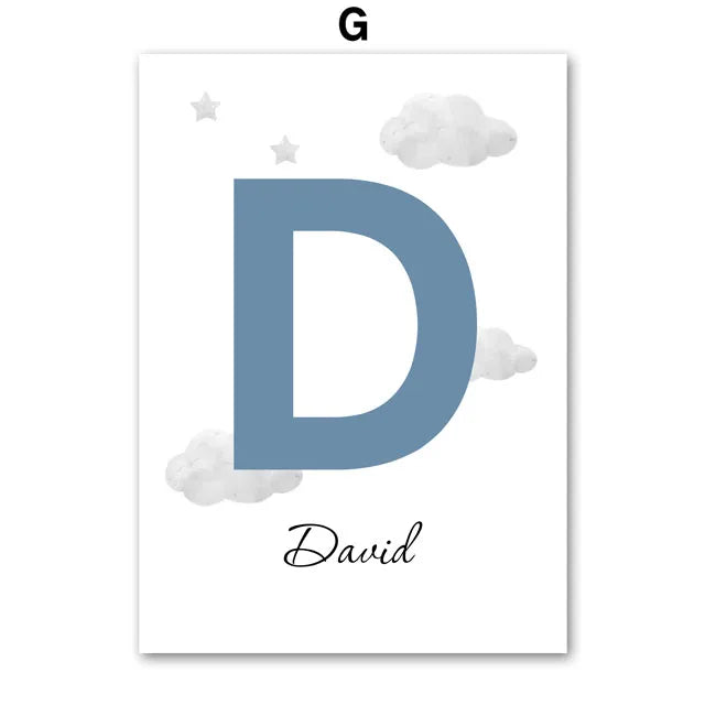 Hot Air Balloon Plane Train Car Custom Baby Name Wall Art Nordic Posters Painting Cartoon Pictures Kids Room Decor Canvas Prints