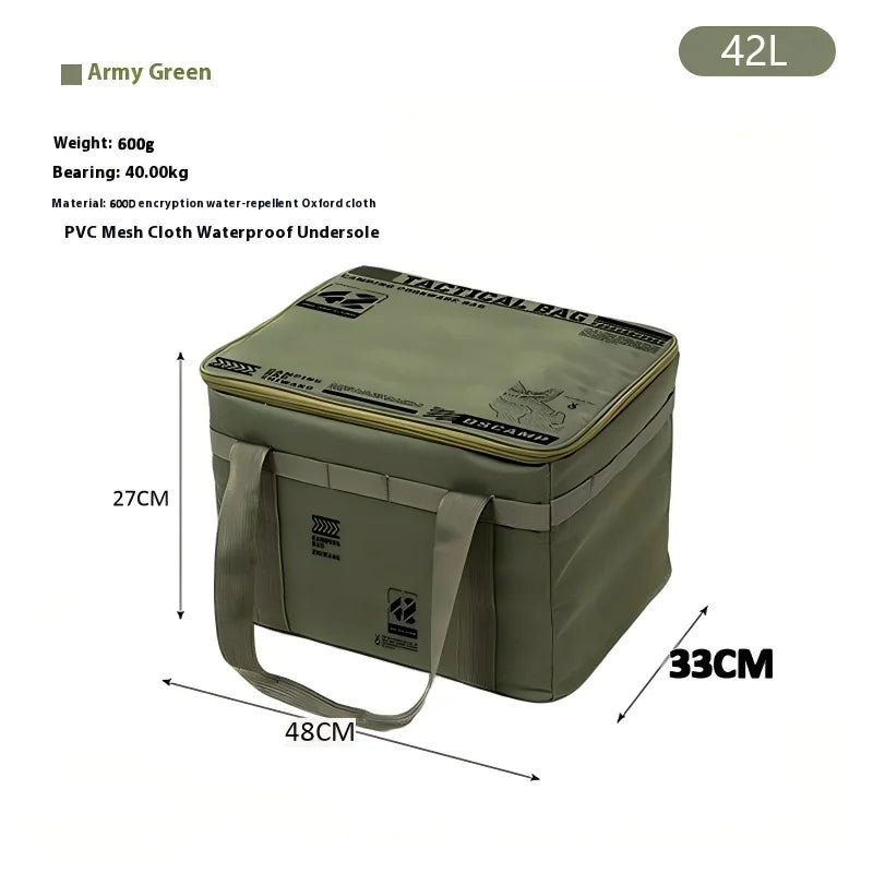 42L Tactical Camping Storage Bag Insulated Folding Box Waterproof Picnic Tableware Field Equipment Outdoor Gear Organizer