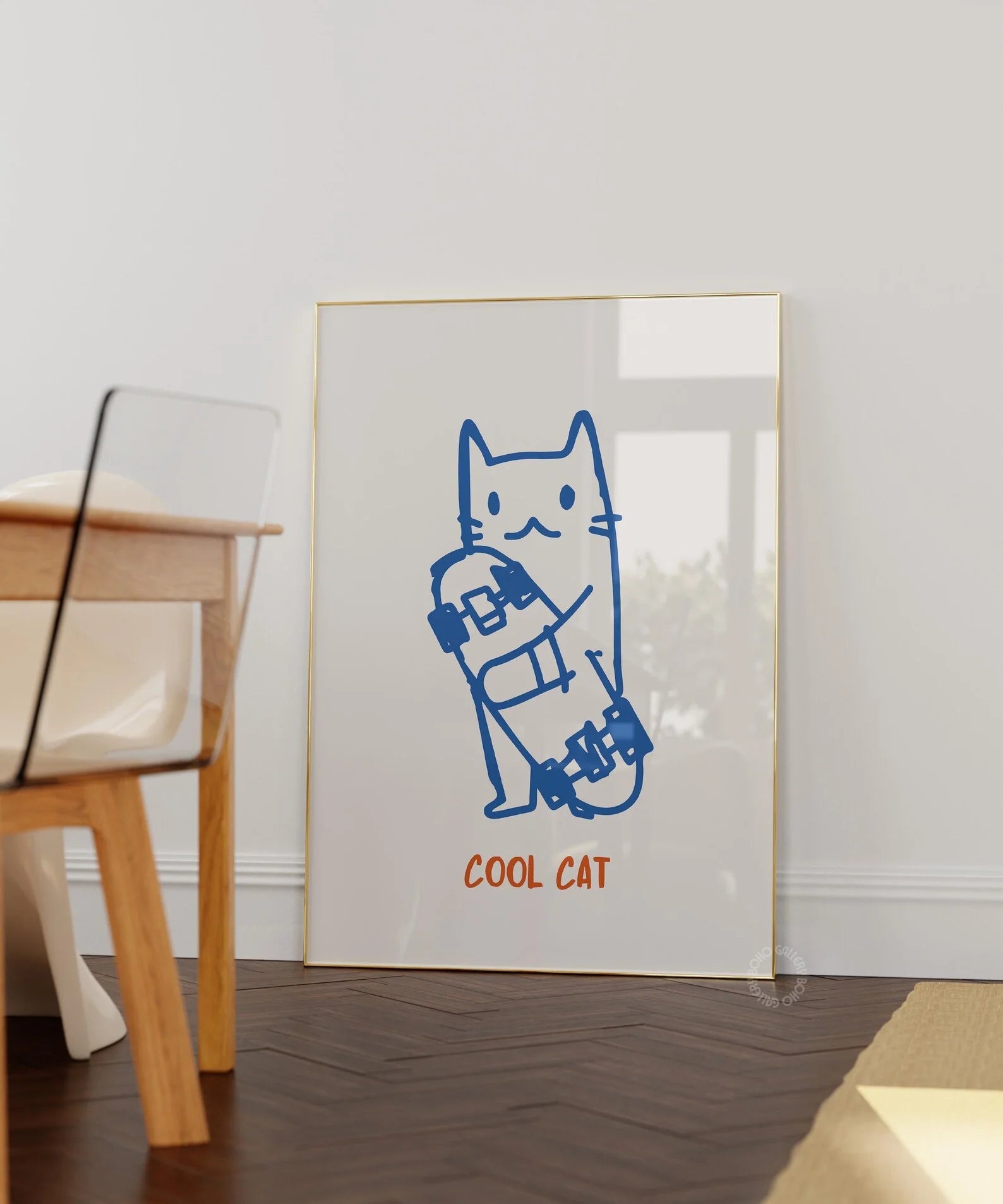 Cat Wall Art, Funny Skateboard Cat Poster, Digital Wall Art, Cat Lover Gifts, Funky Wall Art, Cute Kitten Illustration, Cool Dig