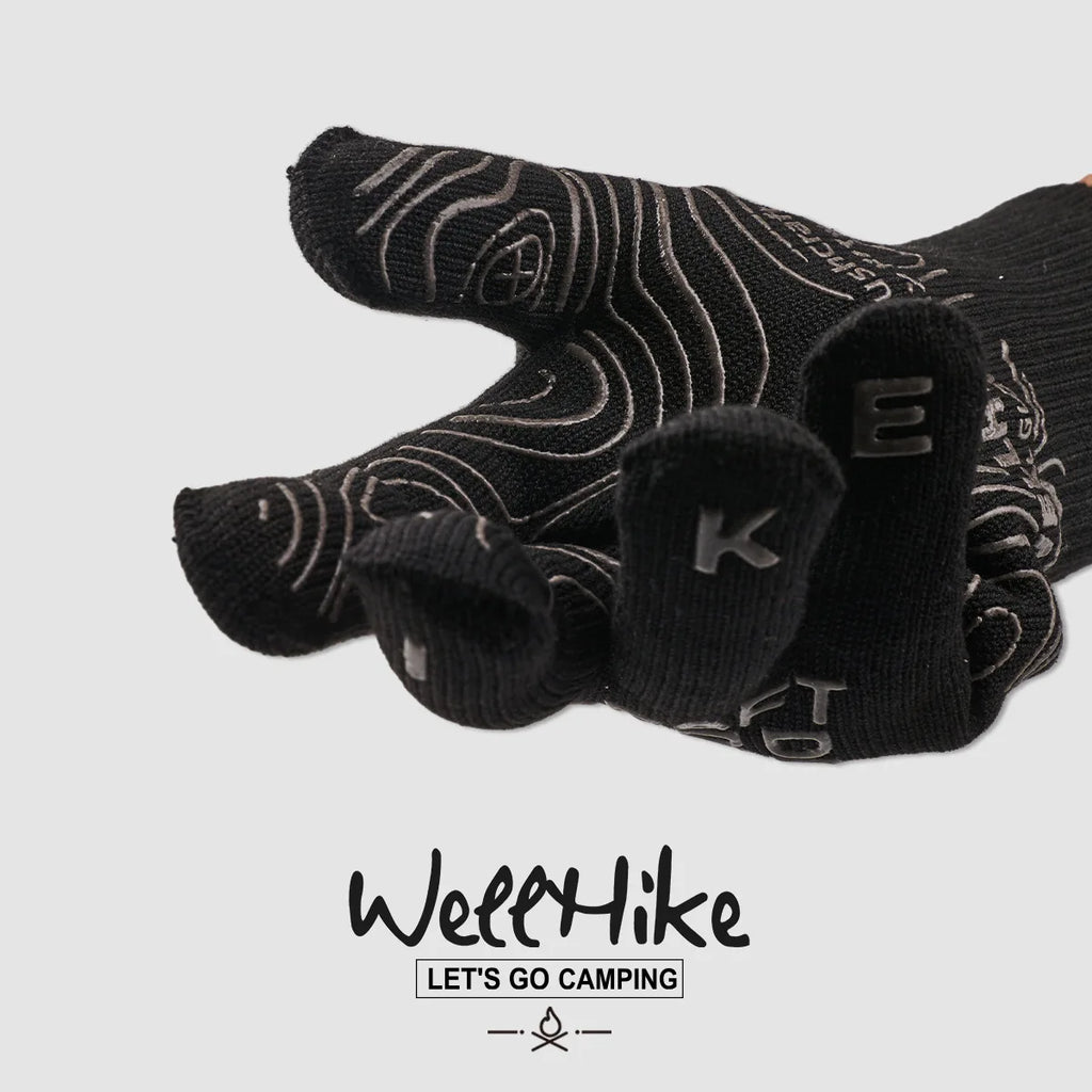 Heat-Resistant & Flame Retardant Camping Gloves,for Grilling, Baking, Barbecue Silicone Knitted Oven Mitts,Kitchen BBQ Gloves