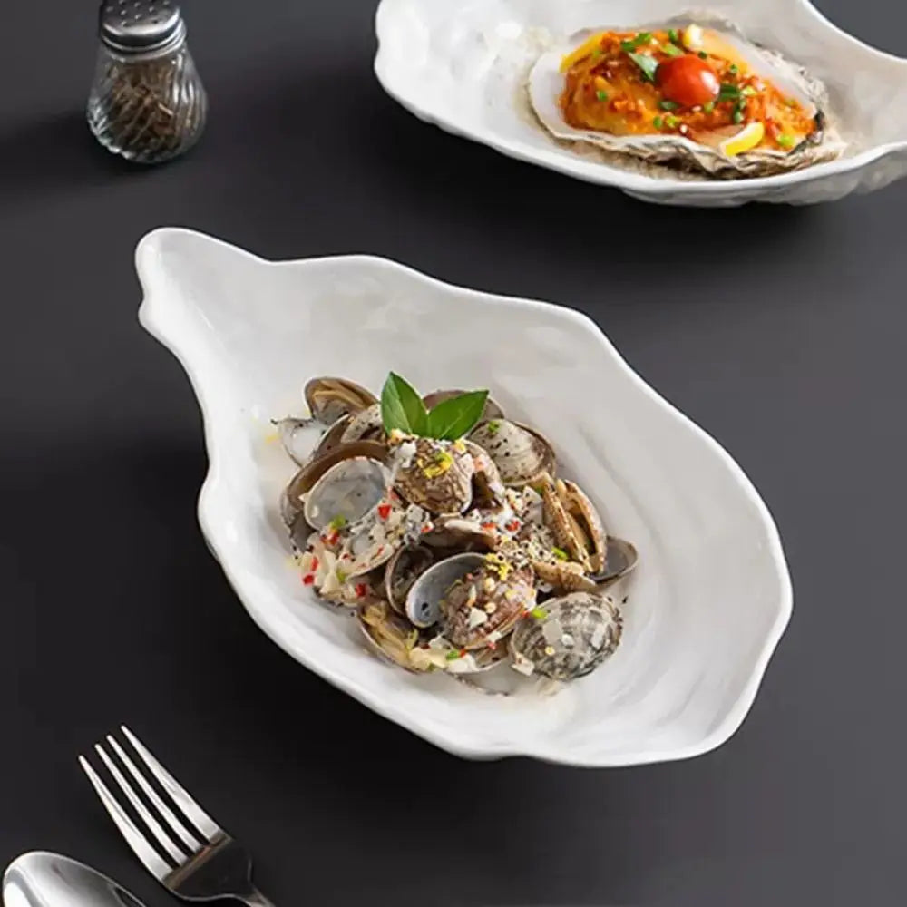 Kitchen Organizer Ceramic Sashimi Plate Creative Oyster Shell Shape Salad Plate Multi-Function Reusable Storage Dish Dinner