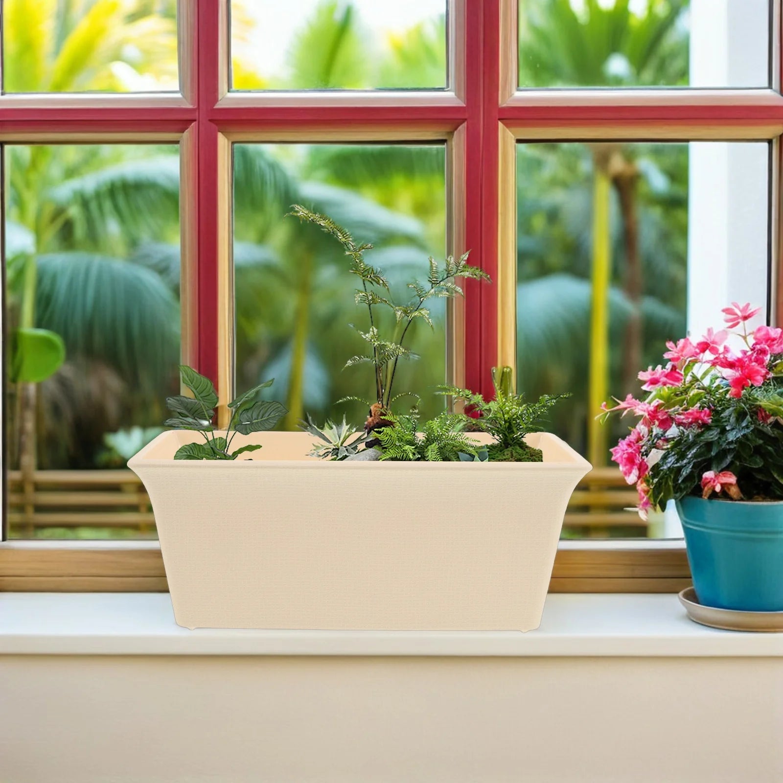 Long Planter Box: Plastic Rectangular Flower Pot For Balcony Window Garden Indoor Outdoor Herb Planting Patio Decor