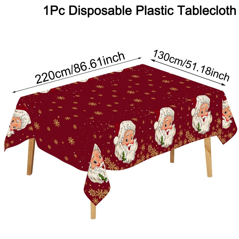 Christmas Santa Claus Tablecloth Plastic Rectangle Table Cover Party Decor for Home Kitchen Dinning Table Navidad Decorations
