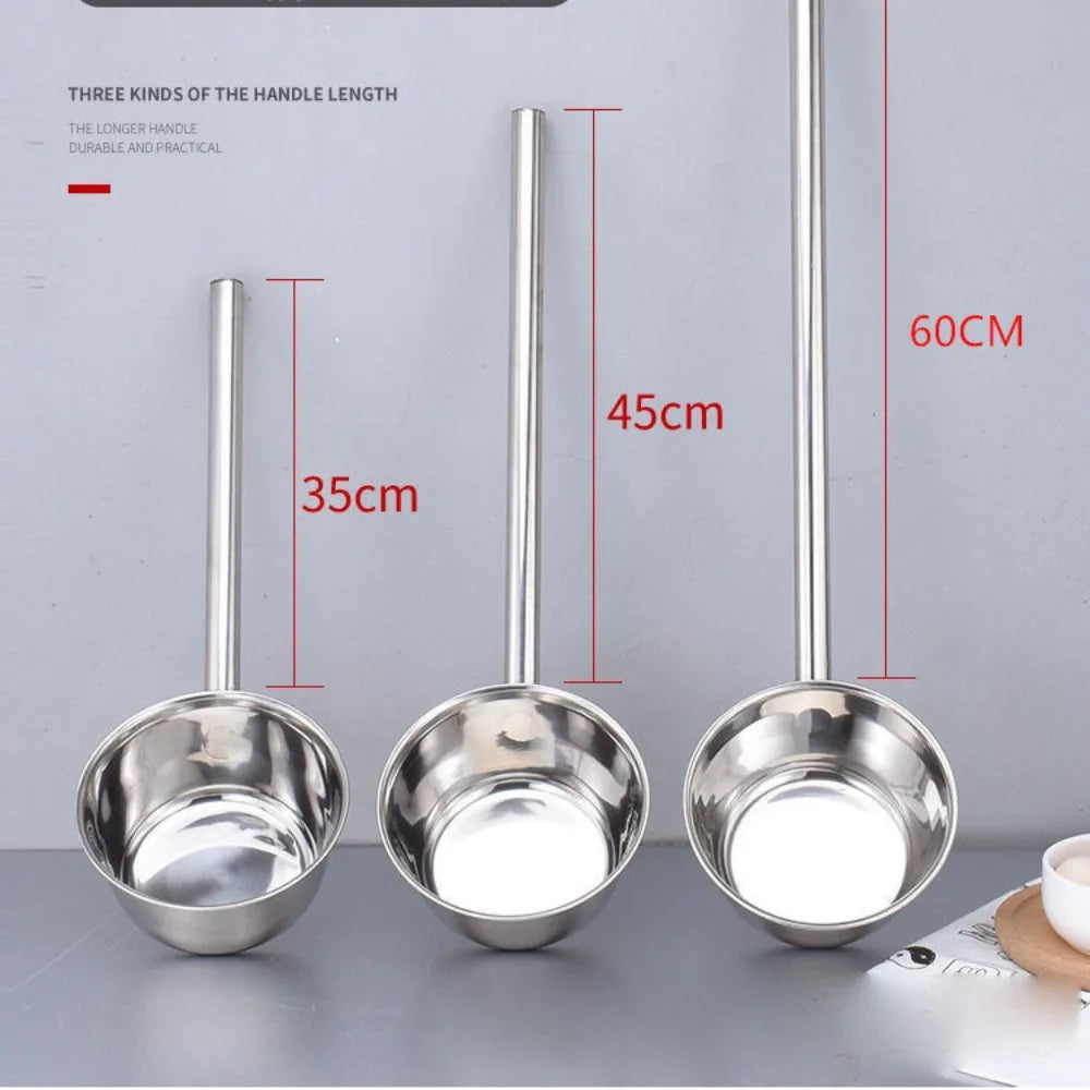 35/45/65cm 304 Food Grade Stainless Steel Ladle Congee Spoon Canteen Restaurant Long Handle Water Spoon Used