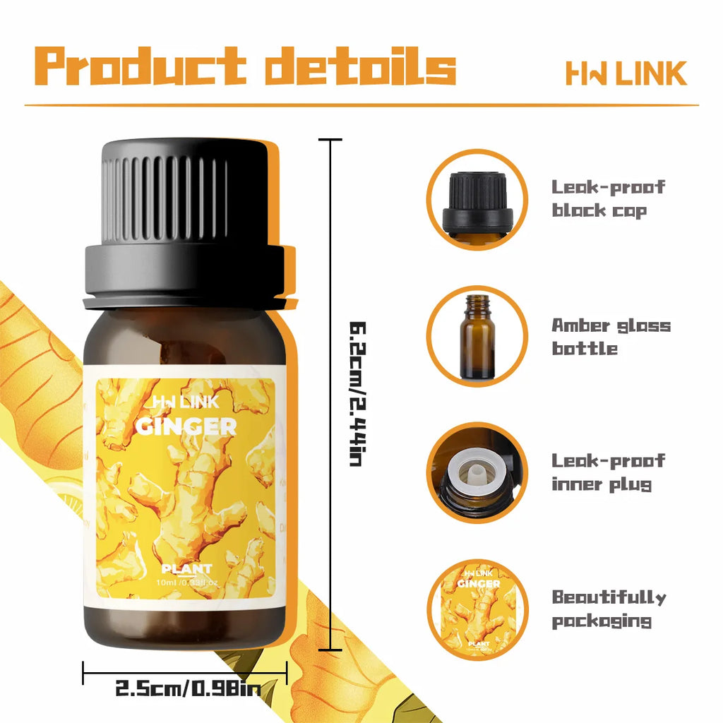 Ginger Oil 100%Pure Natural Ginger Essential Oils For Hair,Massage,Skin,Diffuser,Body Oil,Hair Growth Oil,Warm 10ml