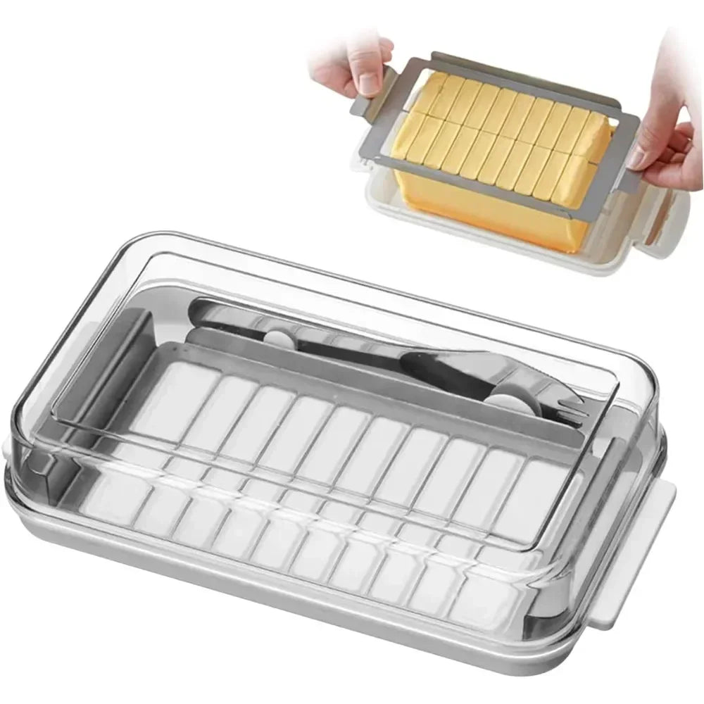 Butter Storage Box 2-in-1 Butter Dish with Clear Lid and Cutter Slicer Cutter Box Airtight Rectangular Butter Storage