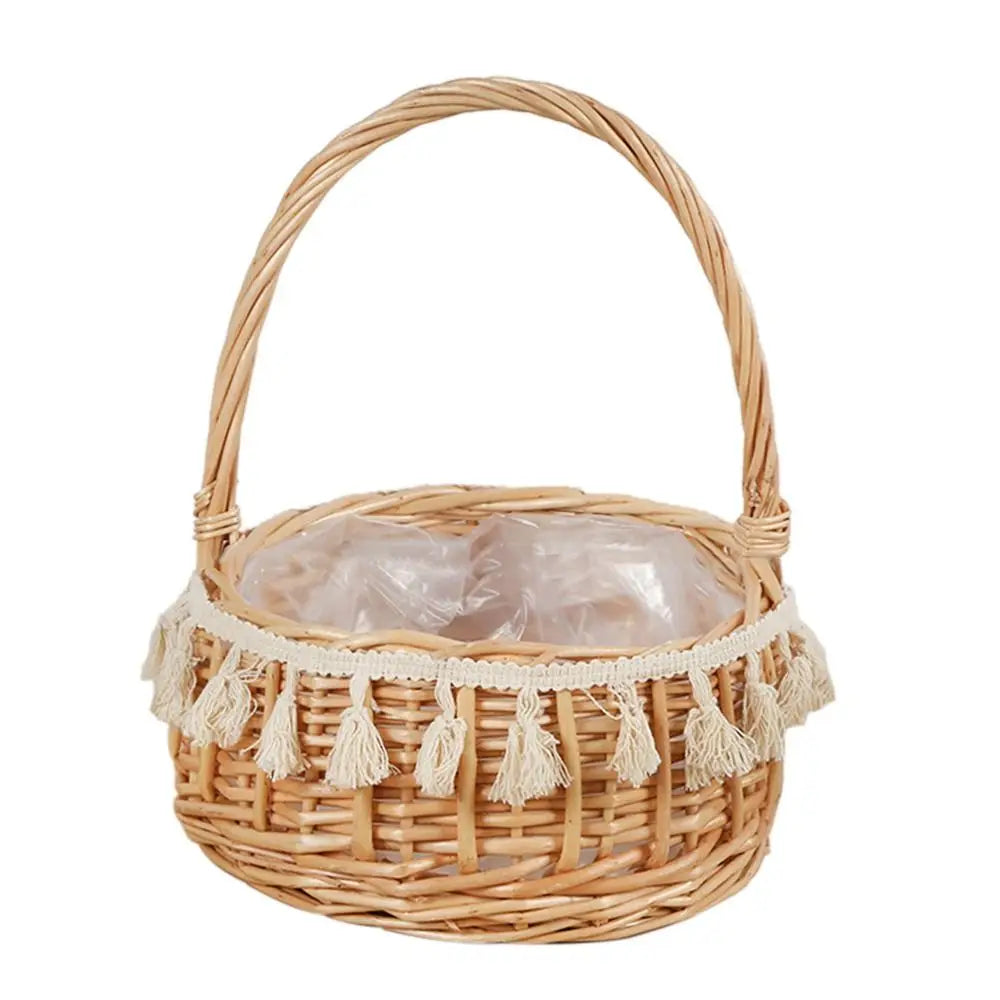 Willow Rattan Flower Girl Baskets Sturdy Yellow Flower Arrangement Basket Woven Basket Handmade Wicker Half Moon Baskets Wedding