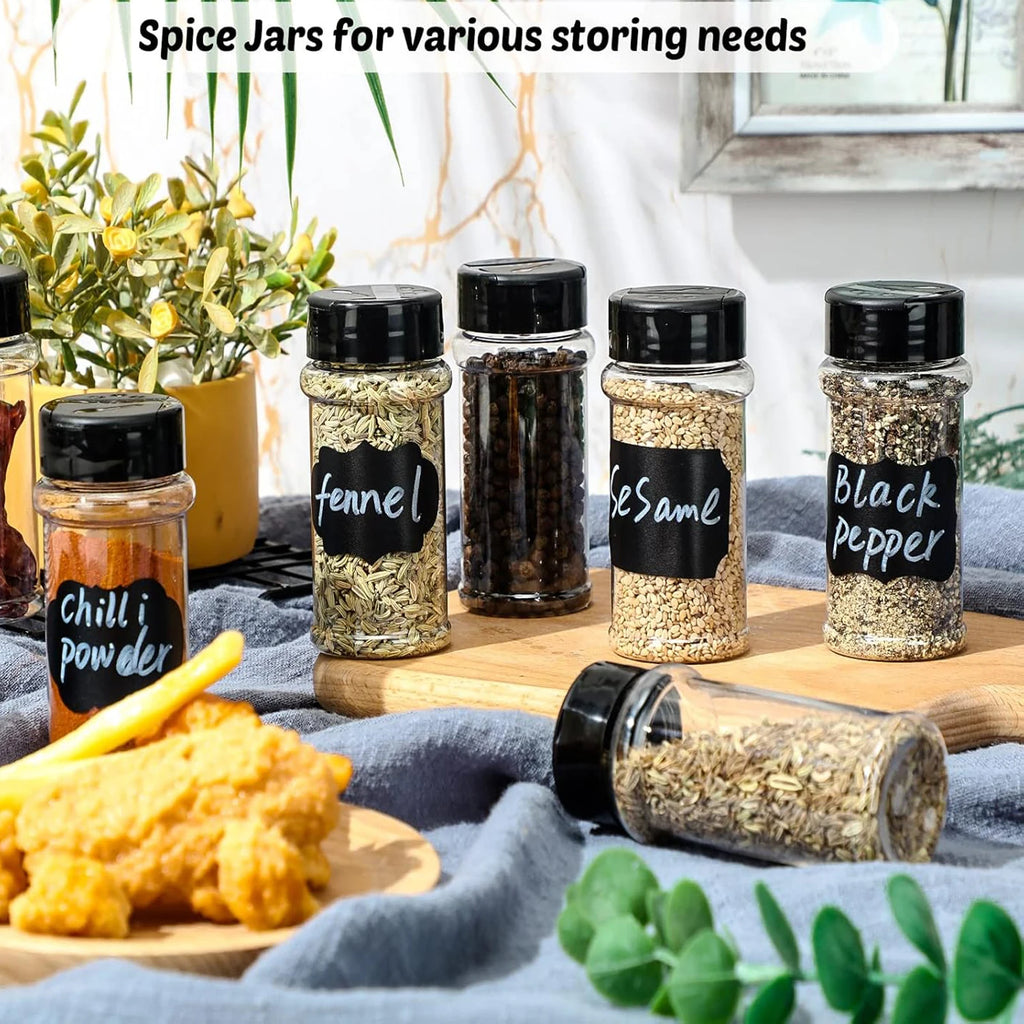 100ml plastic spice jar with shaker lid Label and pens seasoning container 3.5oz spice container with black lid seasoning jar fo