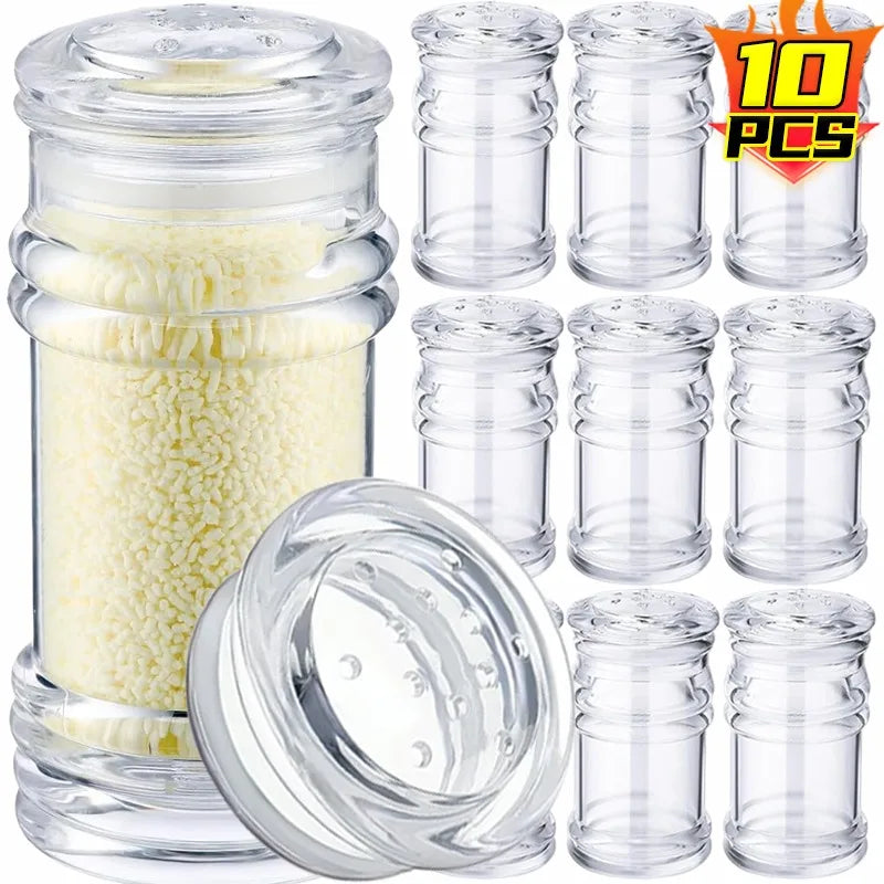Clear Spice Jars Dispenser with Perforated Lid Salt Pepper Shaker Refillable Condiment Bottle Kitchen Seasoning Powder Container