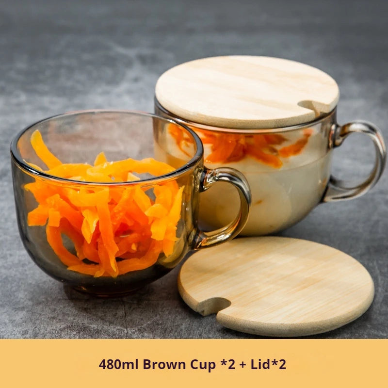 480ml Transparent Creative Glass Coffee Tea Mug Drinks Dessert Breakfast Milk Cup Glass Mugs Handle Drinkware With Cup Lid Spoon