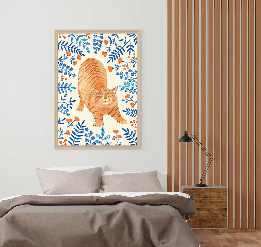 Ginger cat wall art, Floral art print, Orange cat painting, Kitten illustration, Animal artwork, Nursery prints, Flowers wall de
