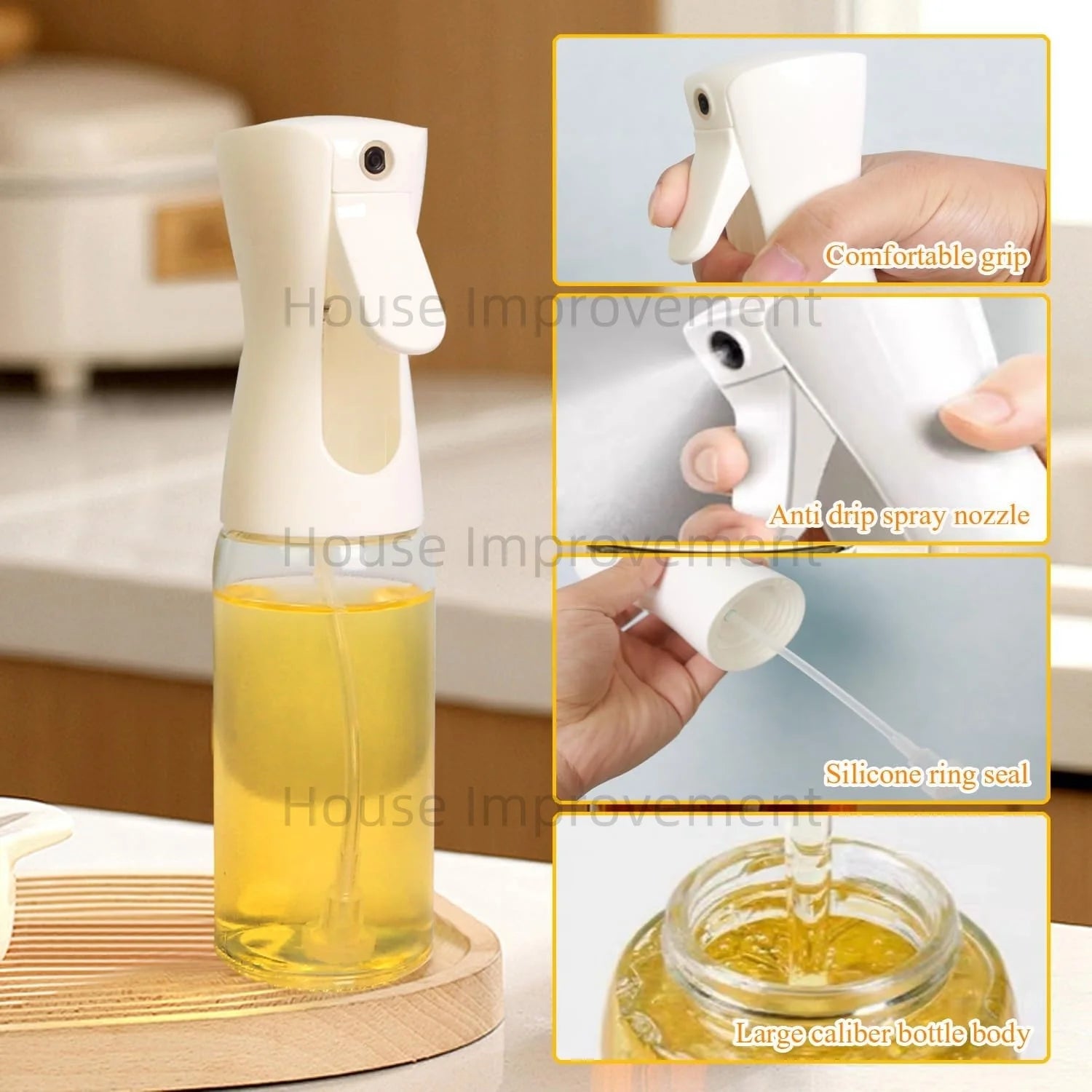200/300/500ml Oil Sprayer for Cooking BBQ Salad Olive Oil Spray Dispenser Bottle Non-Slip Handle Suitable Kitchen Cooking Baking