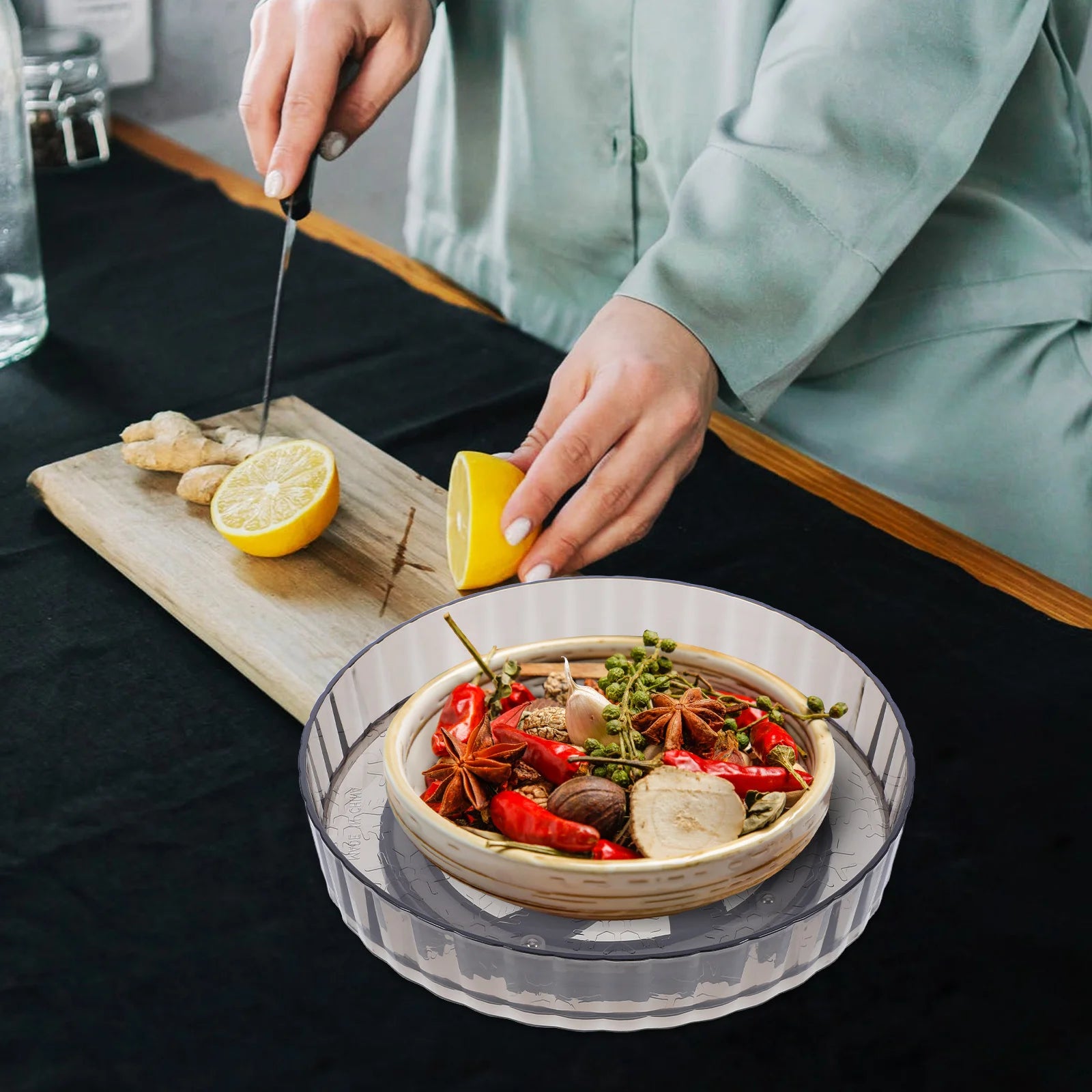 Rotating Turntable Organizer Kitchen Sundries Holder 360 Degree Spice Rack Spice Jars Condiments Storage Container Kitchen