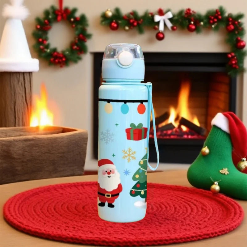 3D Print Christmas Water Bottle with Cute Santa Reindeer Design 700ML Cartoon Cute High Appearance Plastic Water Cup,Leak-Proof