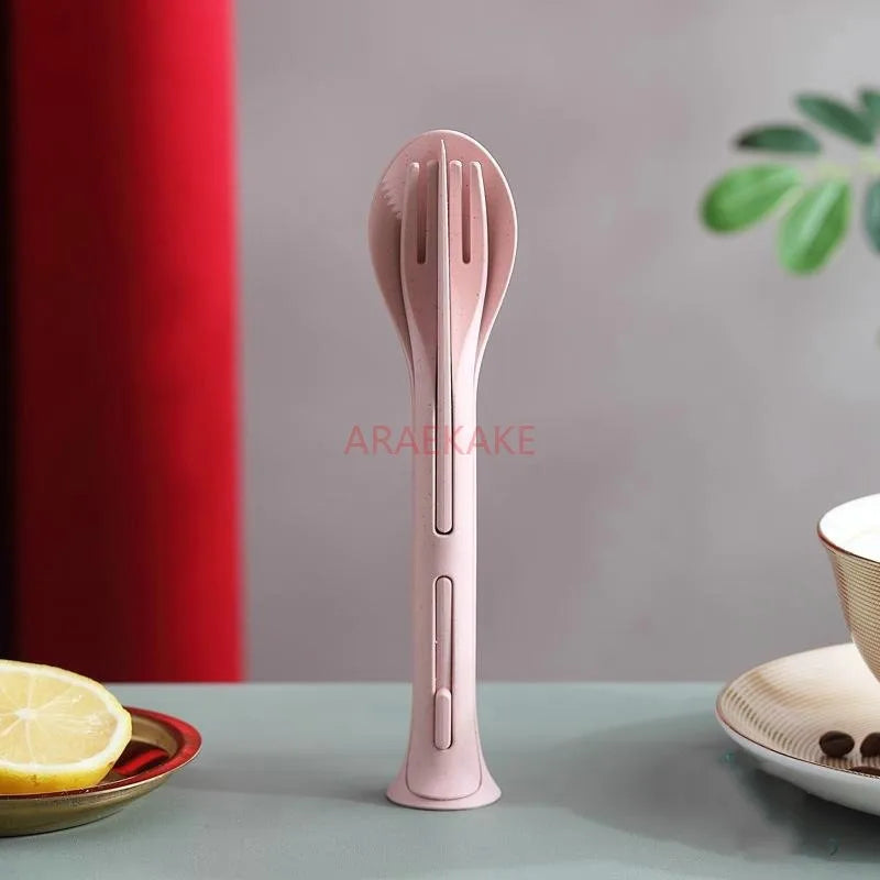 Wheat straw three in one portable children's knife, fork, spoon, family plastic spoon, wheat Western tableware set