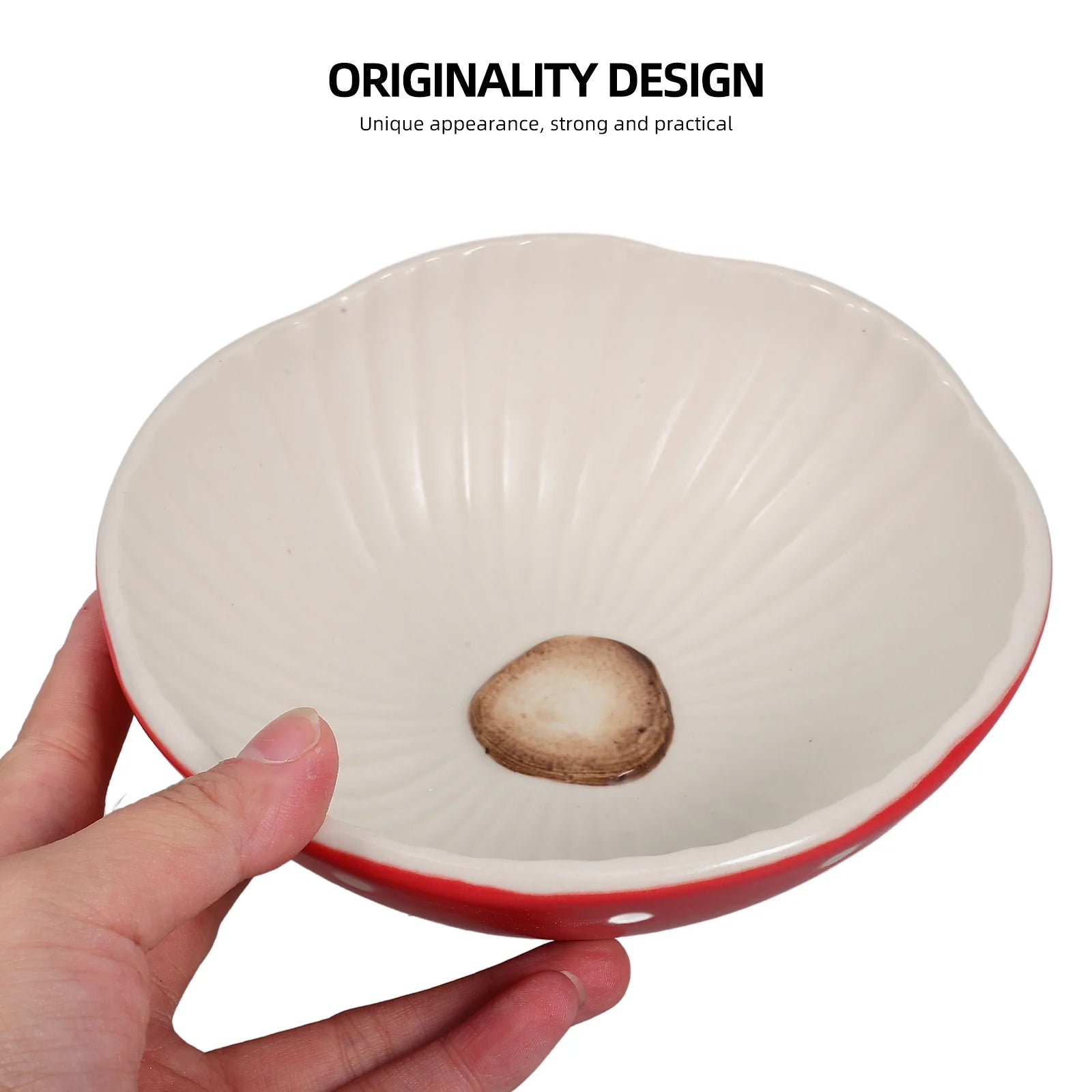 Ceramic Salad Bowl Mushroom Pattern Large Capacity for Food Storage Home Party Decoration Reusable Fruit Dessert Container